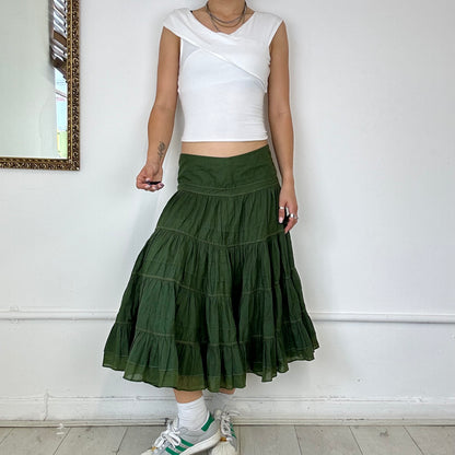 green tiered flowy maxi skirt