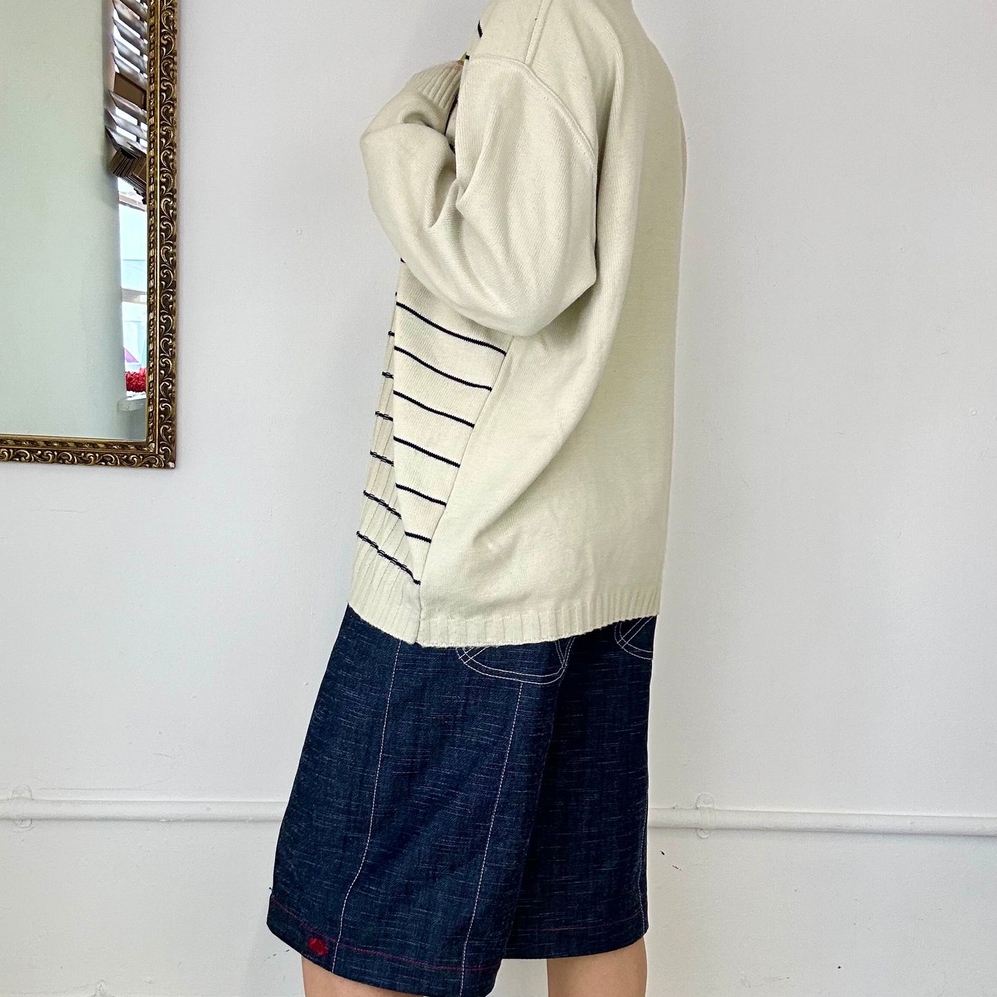 vintage cream striped knitted lacoste jumper