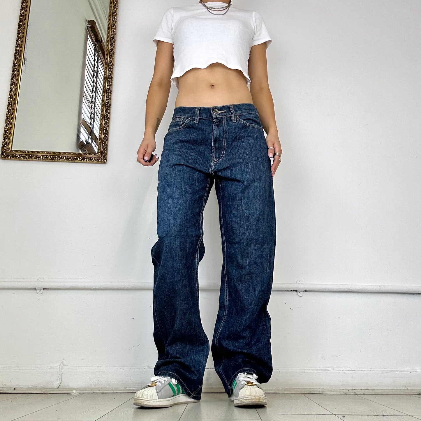 sean john wide leg navy jeans