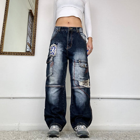 baggy patchwork cargo jeans