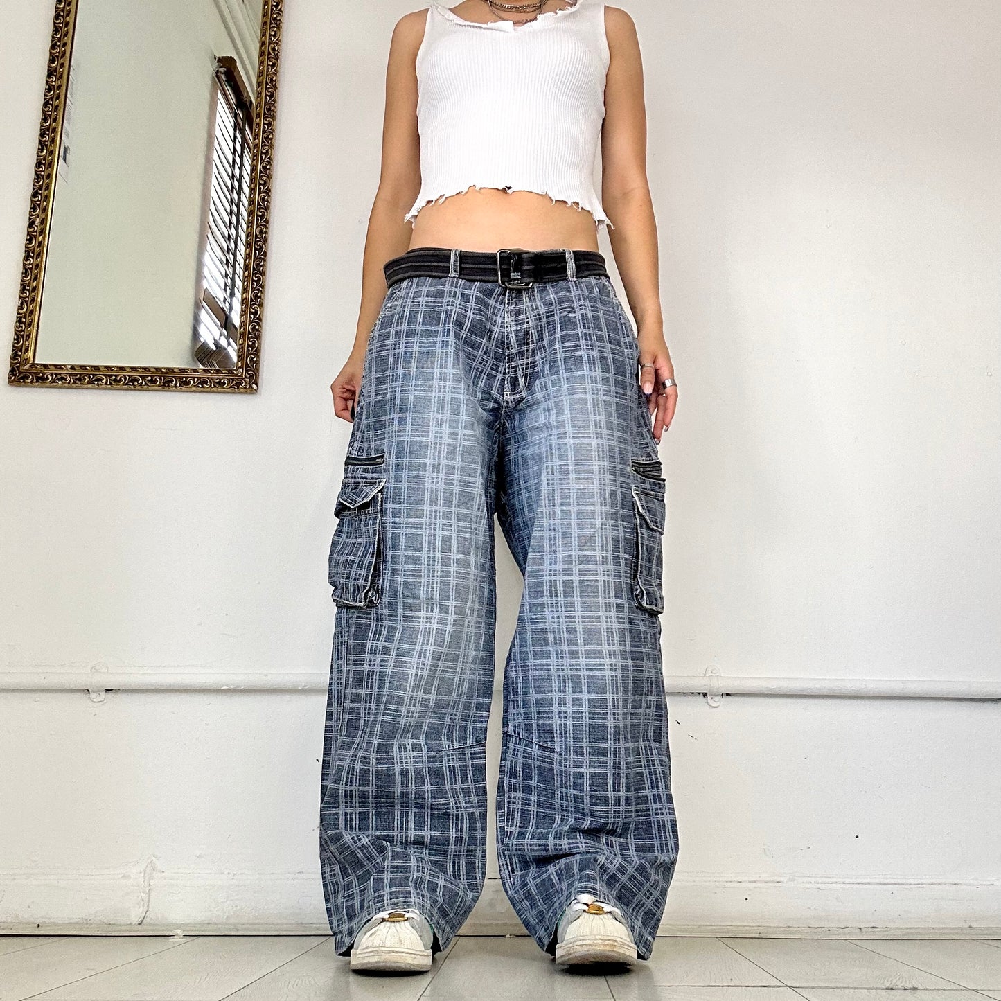 2000's checkered cargo jeans