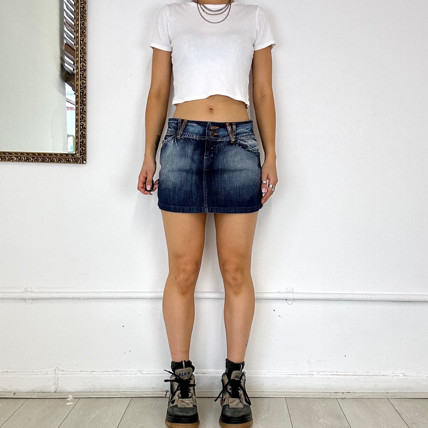 denim dark wash mini skirt