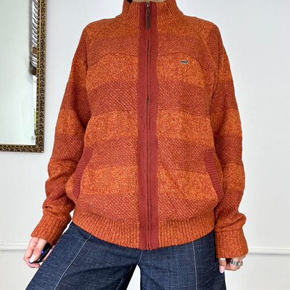 vintage orange knit zip up jumper