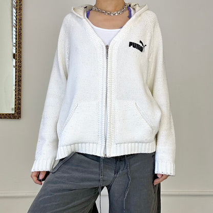 white puma zip up knitted hoodie