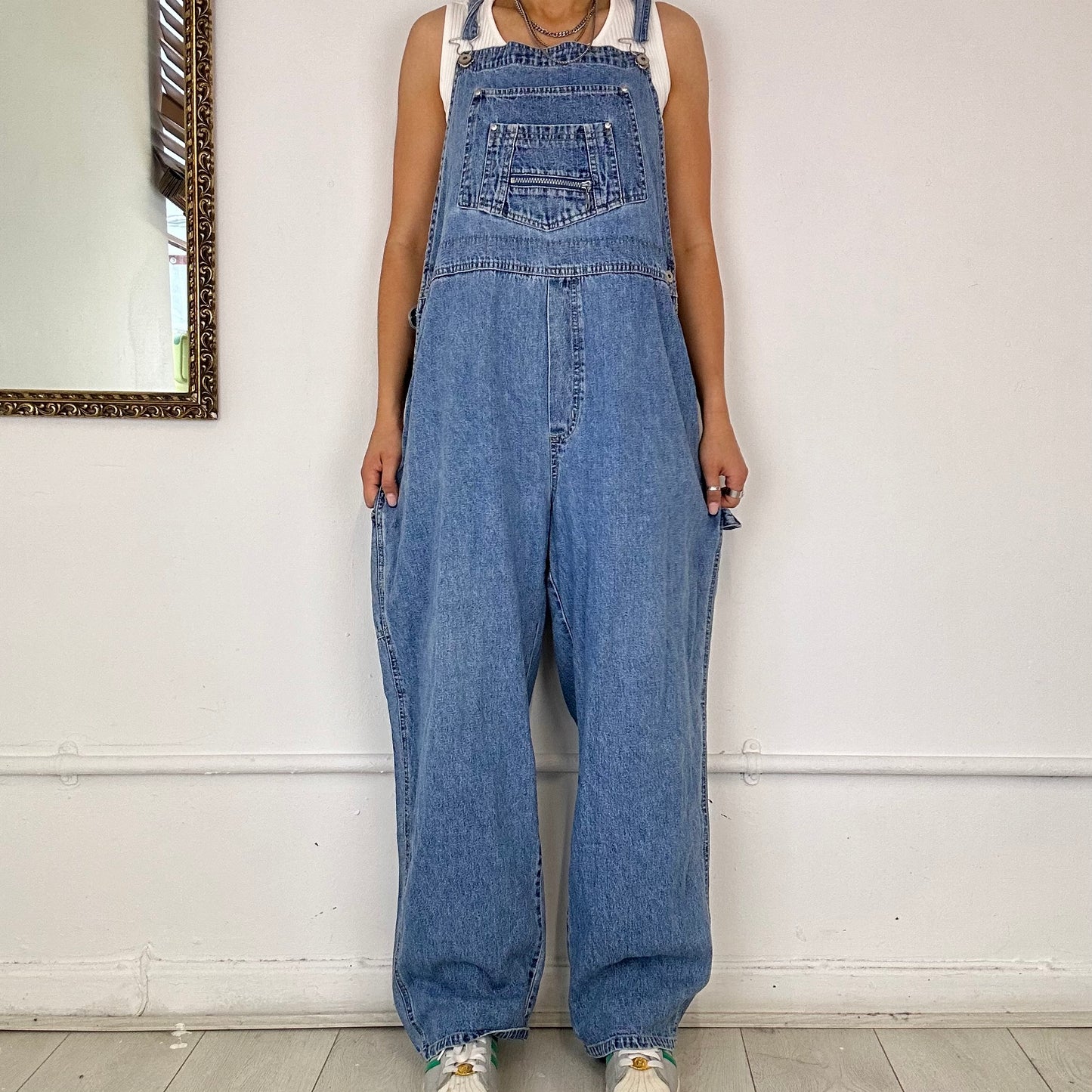 baggy light wash denim cargo dungarees