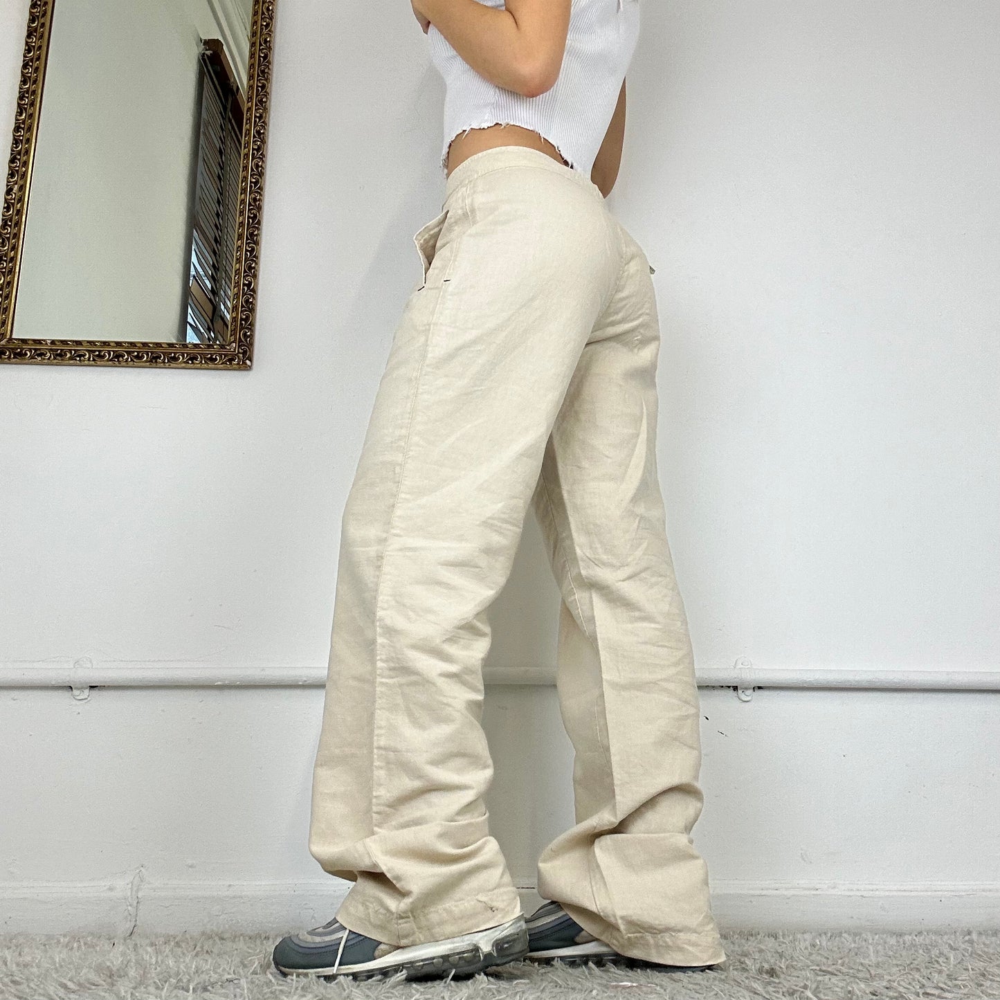 wide leg cream cargo trousers