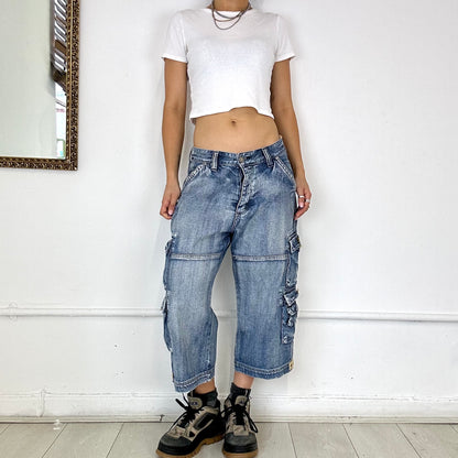 long baggy cargo denim shorts