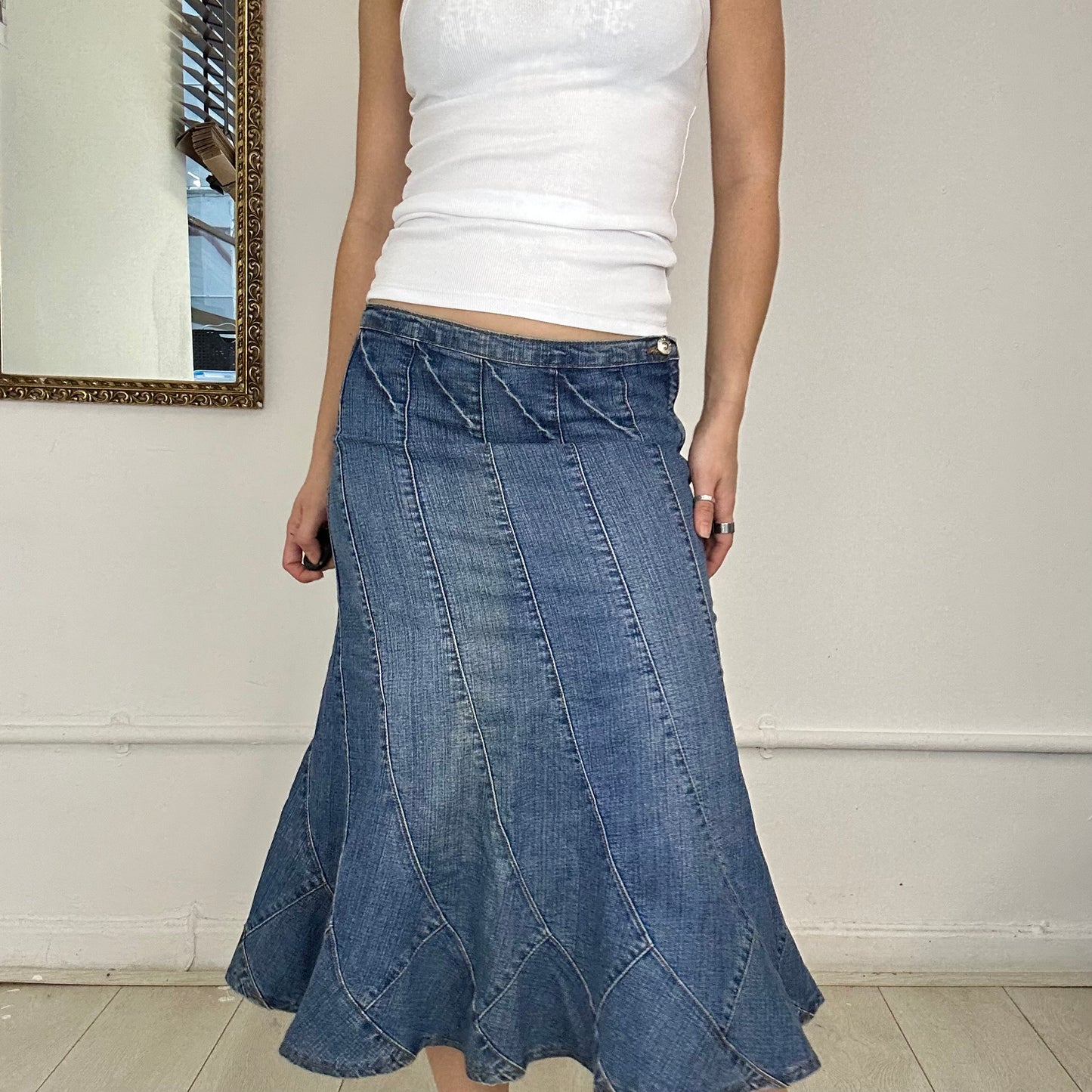 2000's denim floaty midi skirt