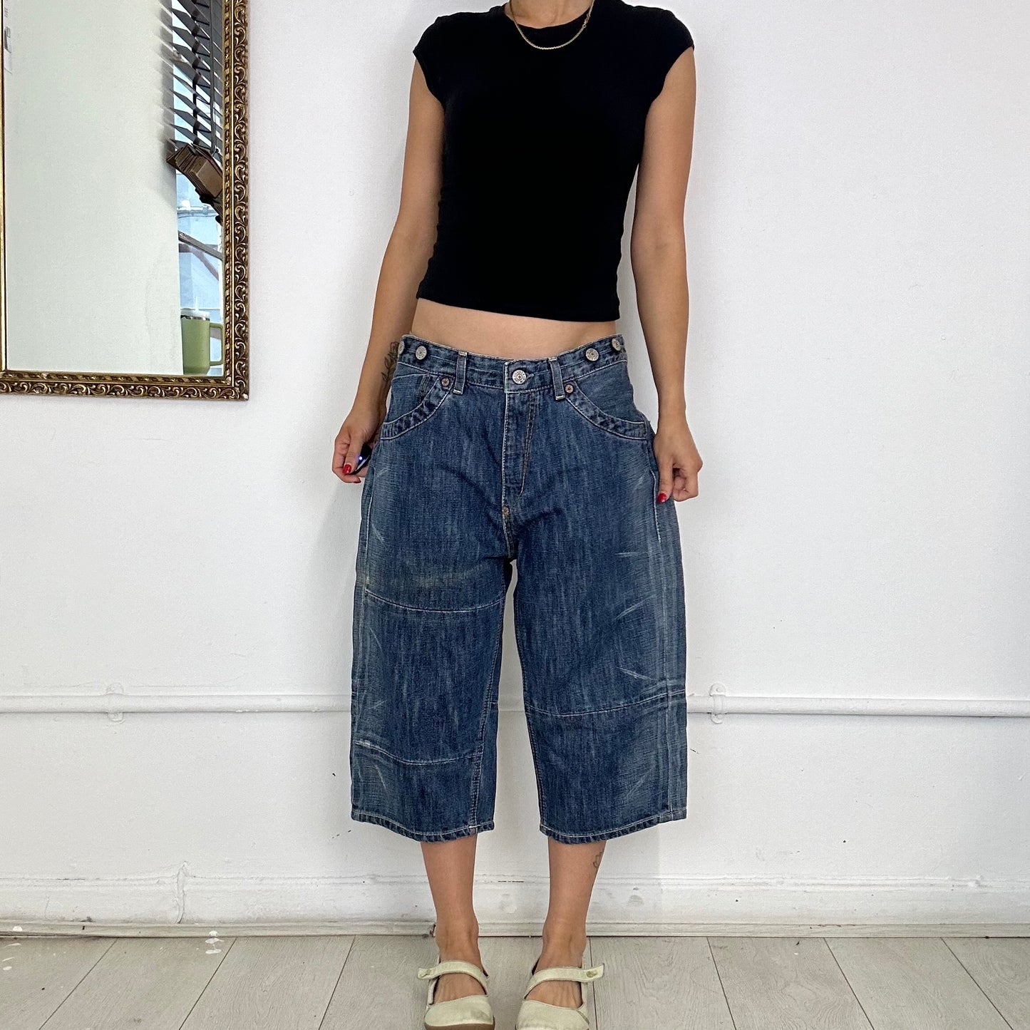 vintage long denim shorts by levi's