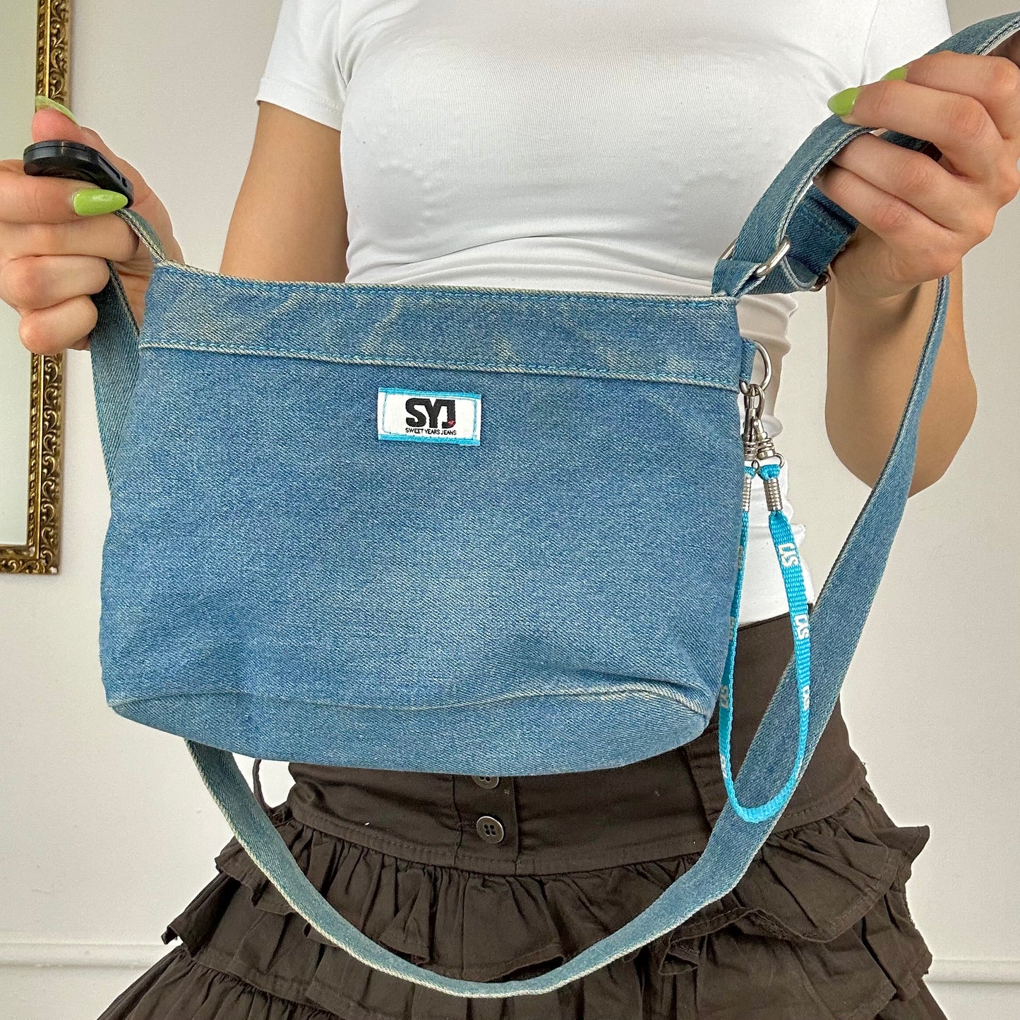 2000's denim cross body bag