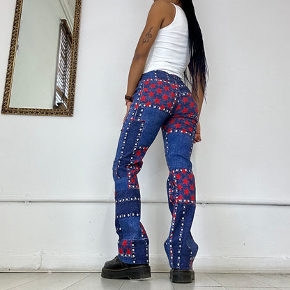 00’s printed patchwork flare trousers