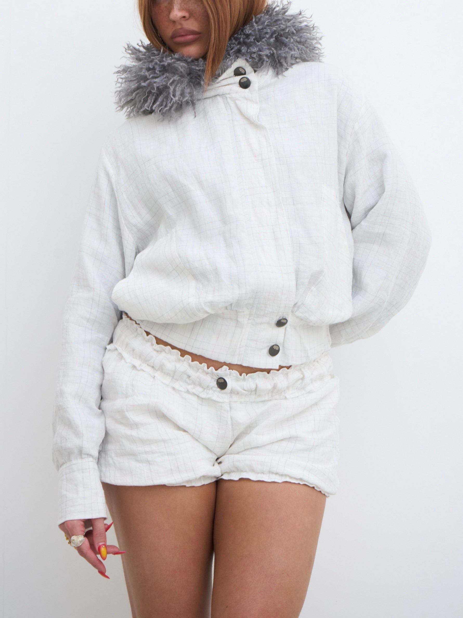 slouch jacket - white gingham linen