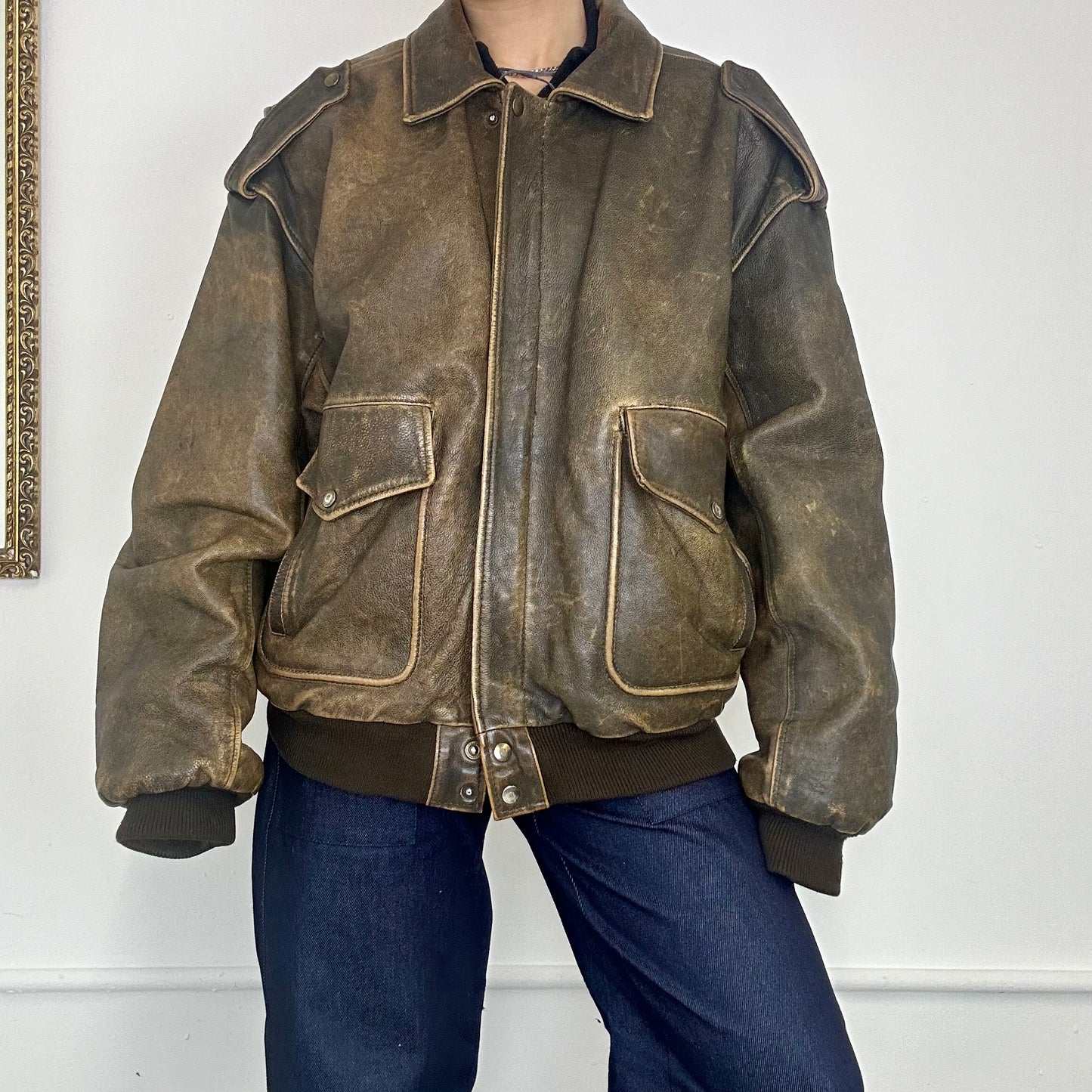 vintage leather bomber jacket