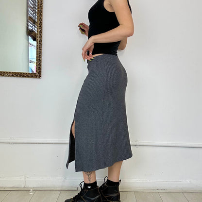 grey knit midi skirt