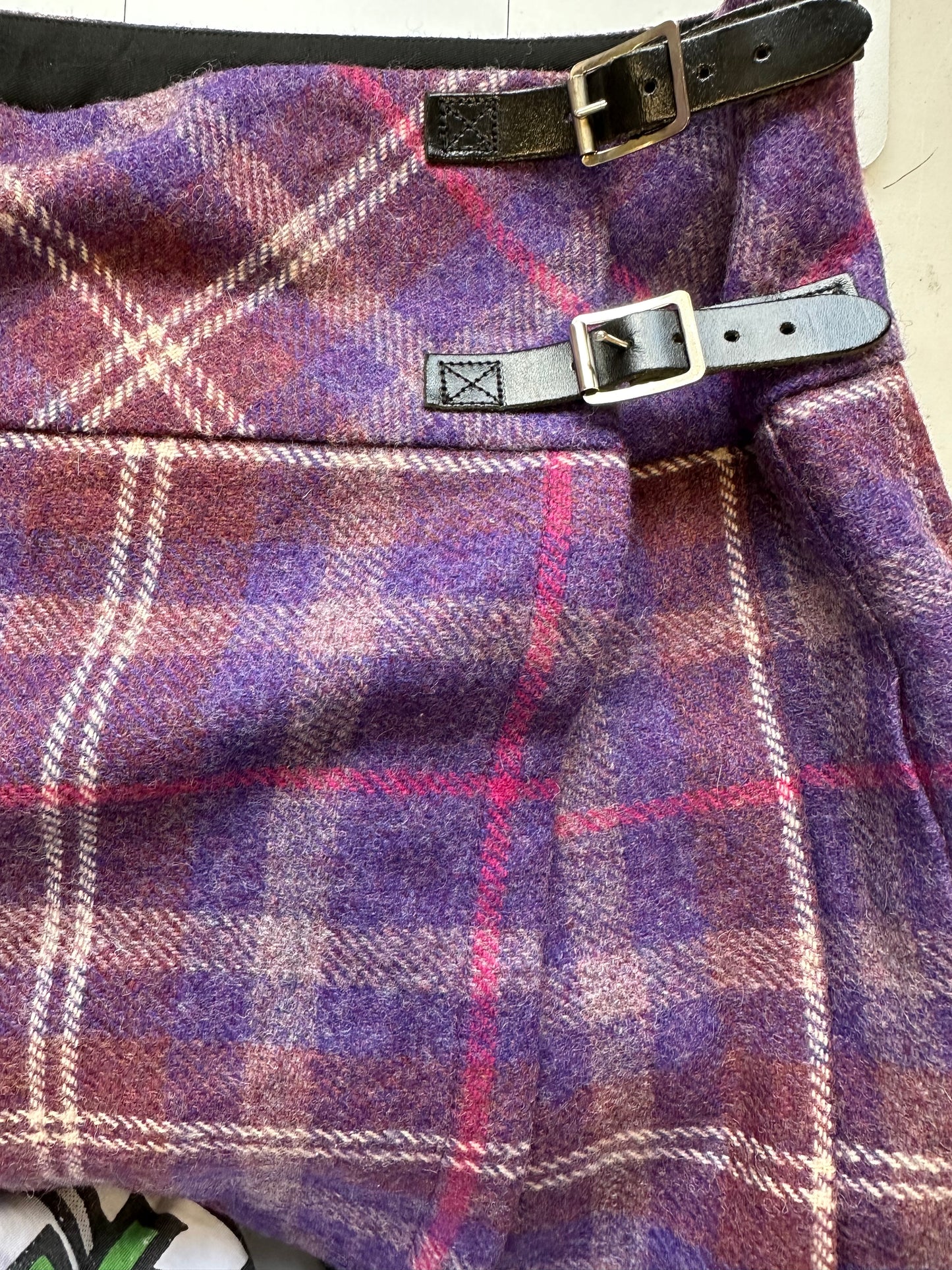 purple wool checkered mini skirt