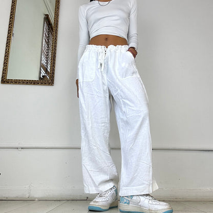 white wide leg linen trousers