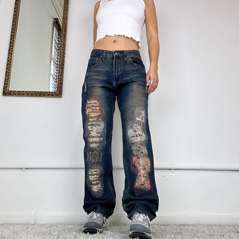 vintage wide leg distressed jeans