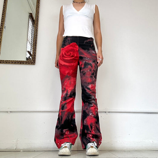 2000's rose patterned flared trousers