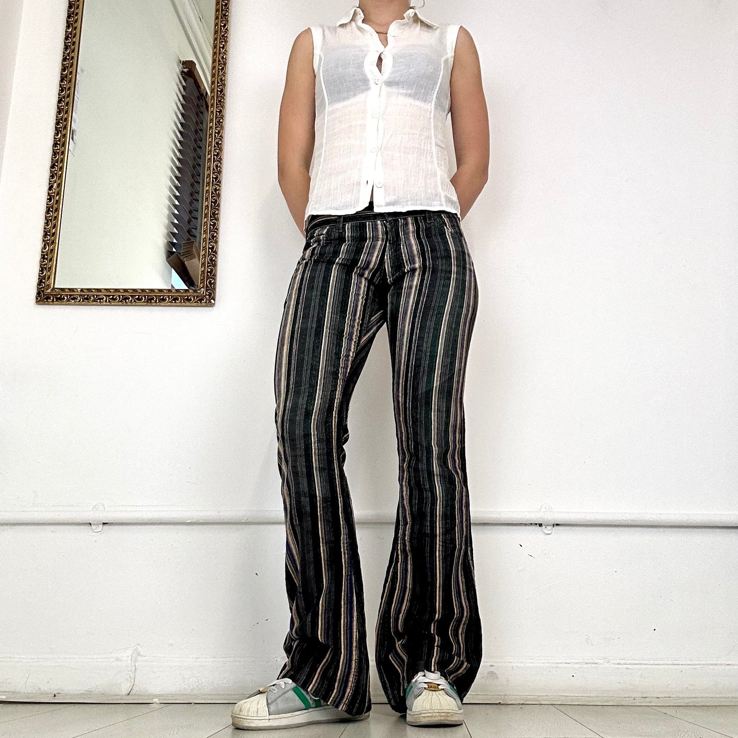 colourful striped corduroy flared trousers by energie