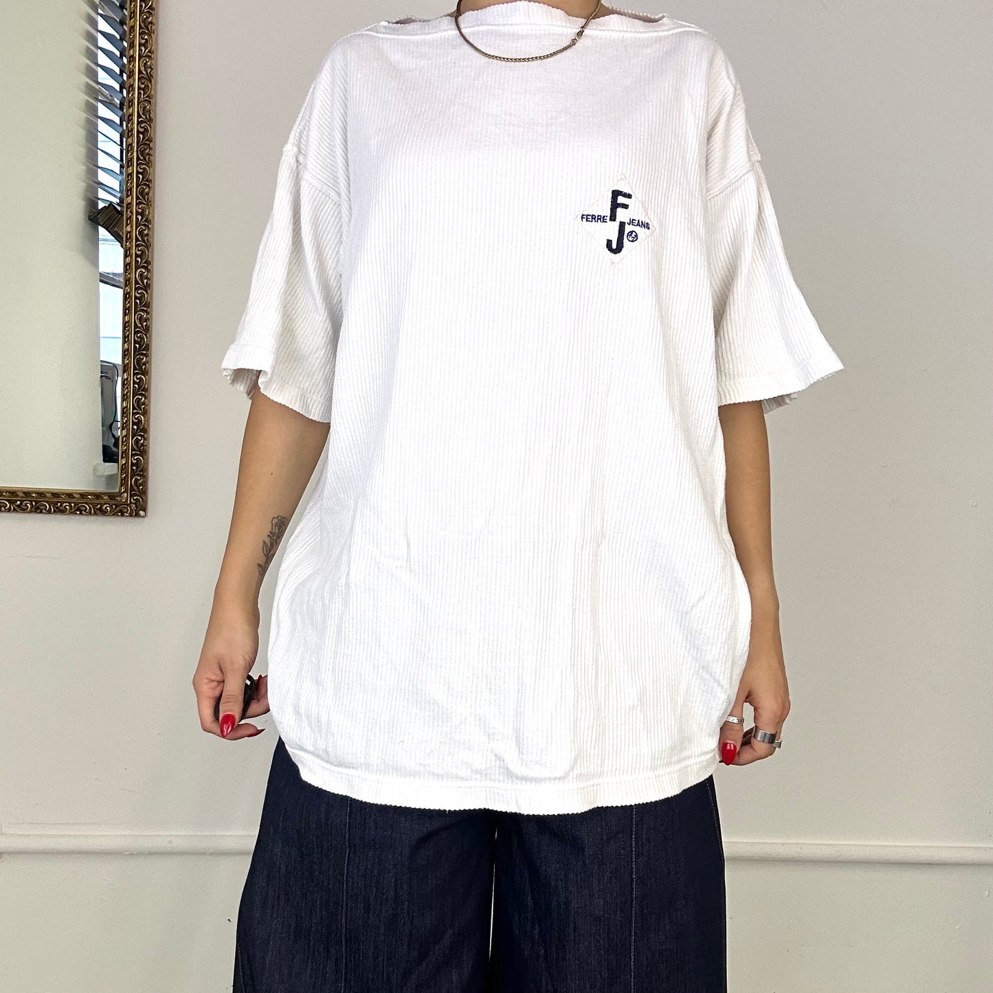 vintage ferre oversized white ribbed t-shirt