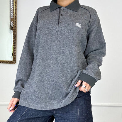 vintage boss grey woven polo jumper