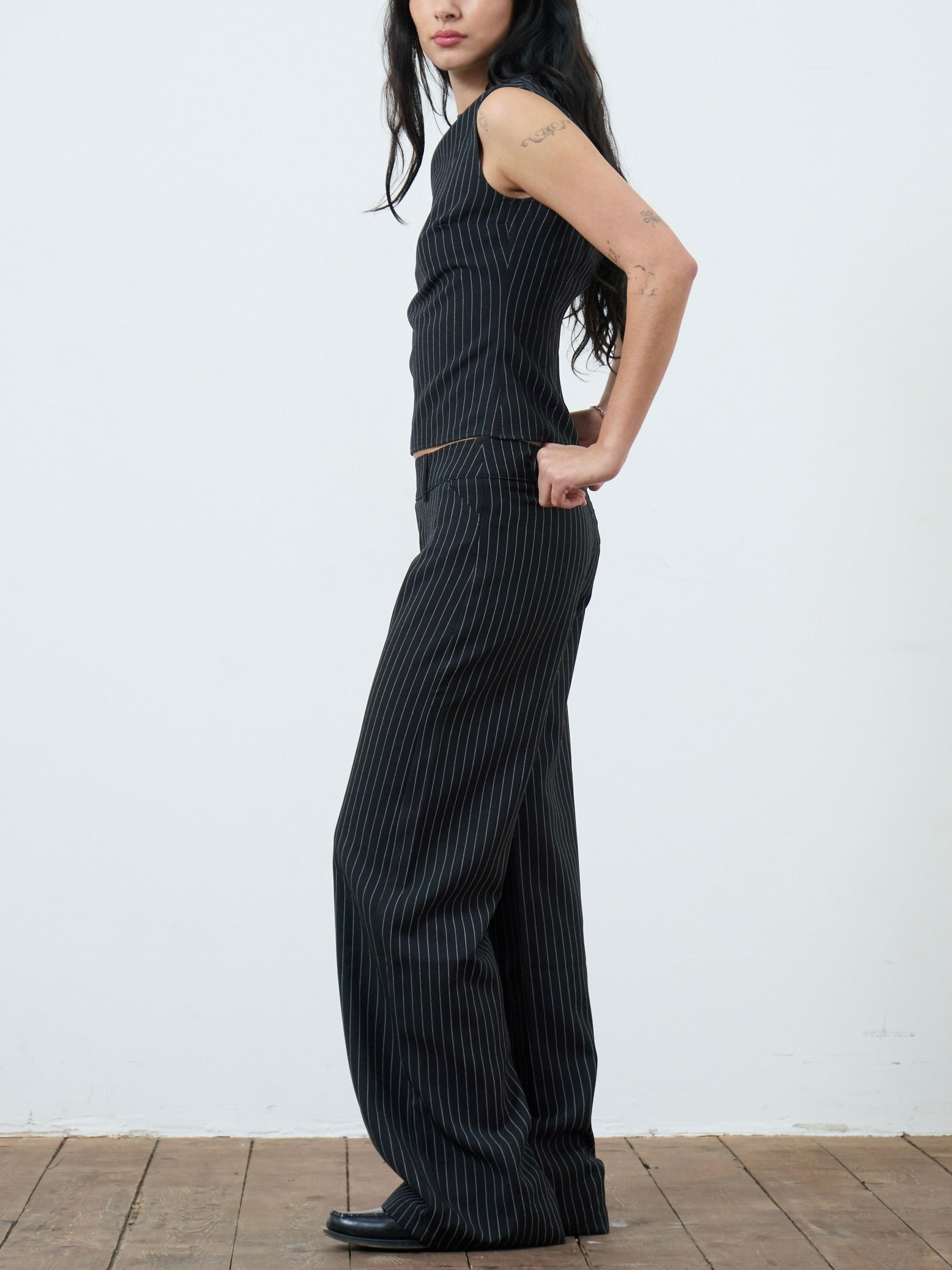 roman trouser  - black pinstripe