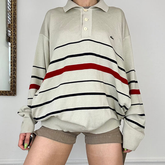 vintage cream striped lacoste polo jumper