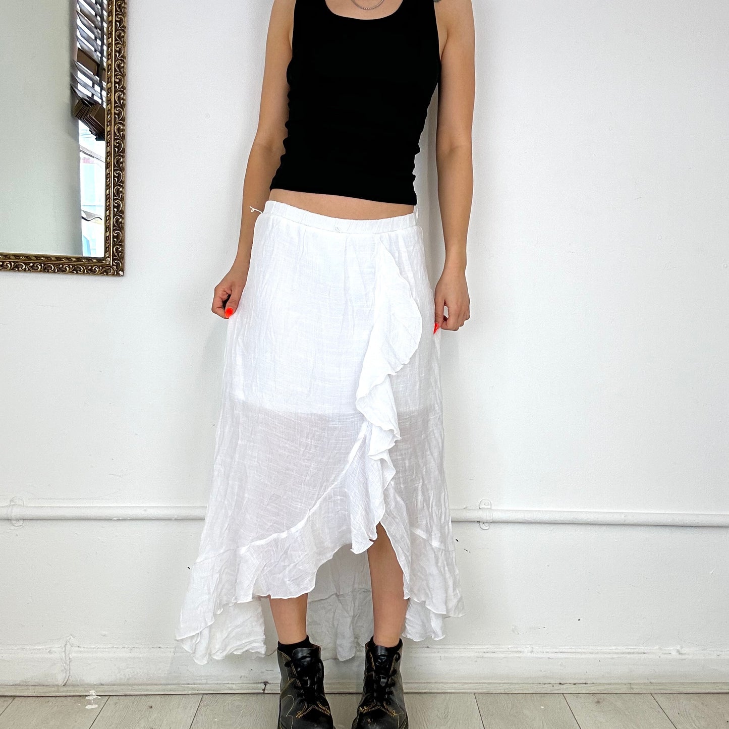 white asymmetric maxi skirt