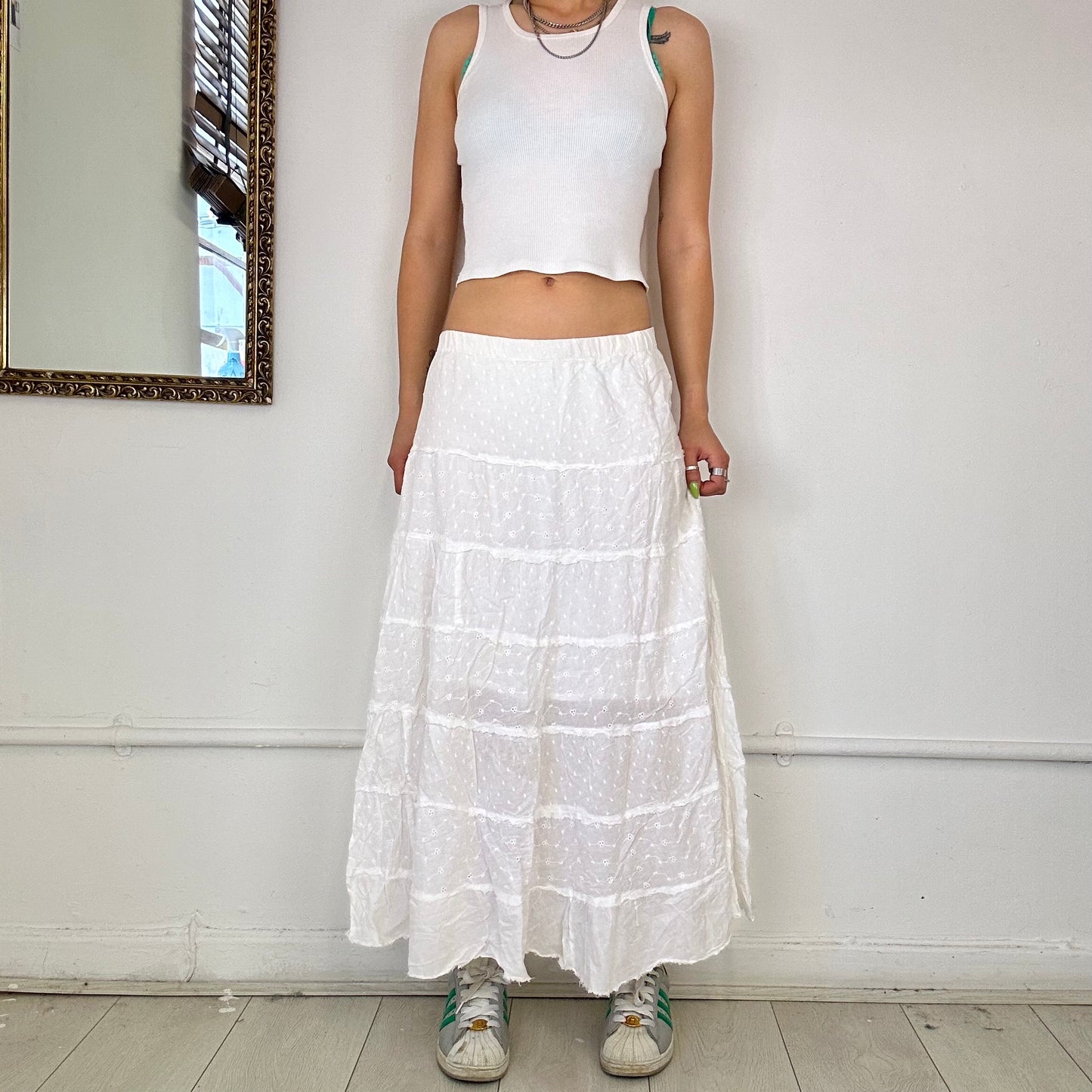 00’s white tiered maxi skirt