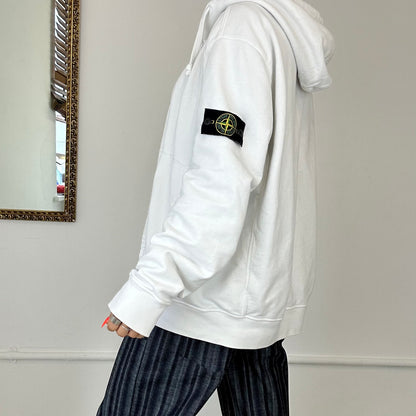 stone island white zip up hoodie