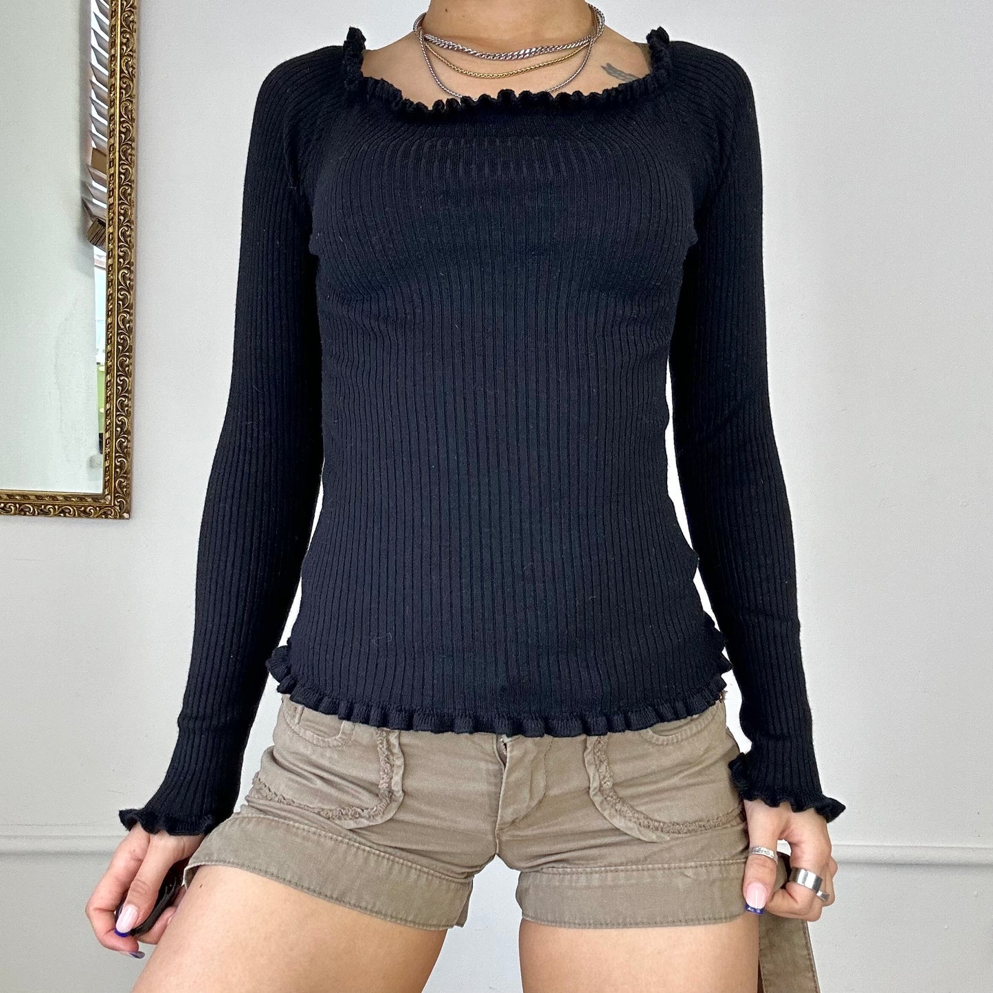 black ribbed off the shoulder top