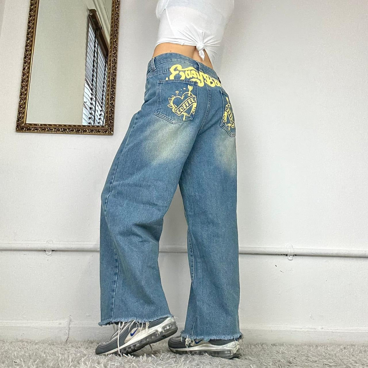 00's wide leg printed jeans