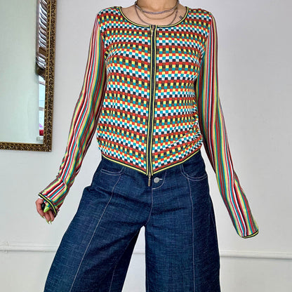 multi coloured zip up knitted top