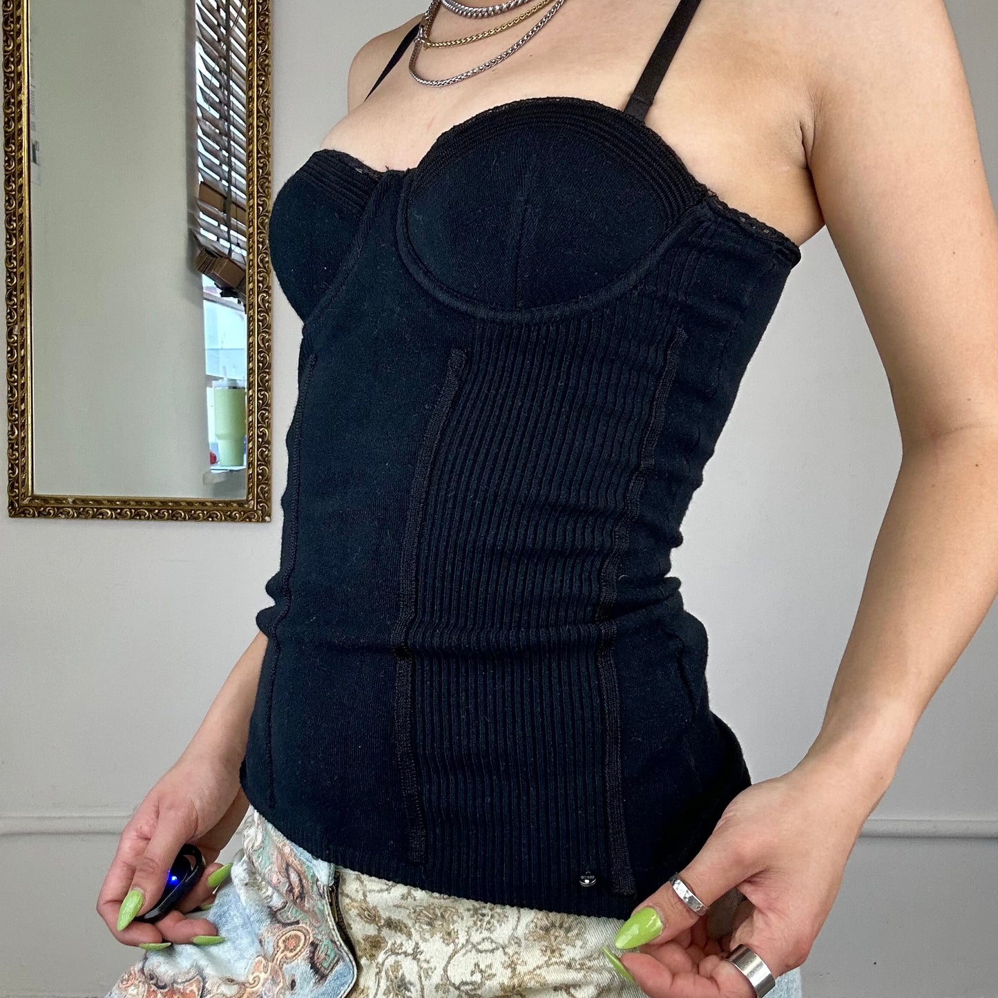 90s guess black brassiere corset top