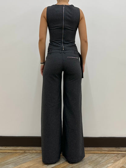 the roman trouser in grey pinstripe