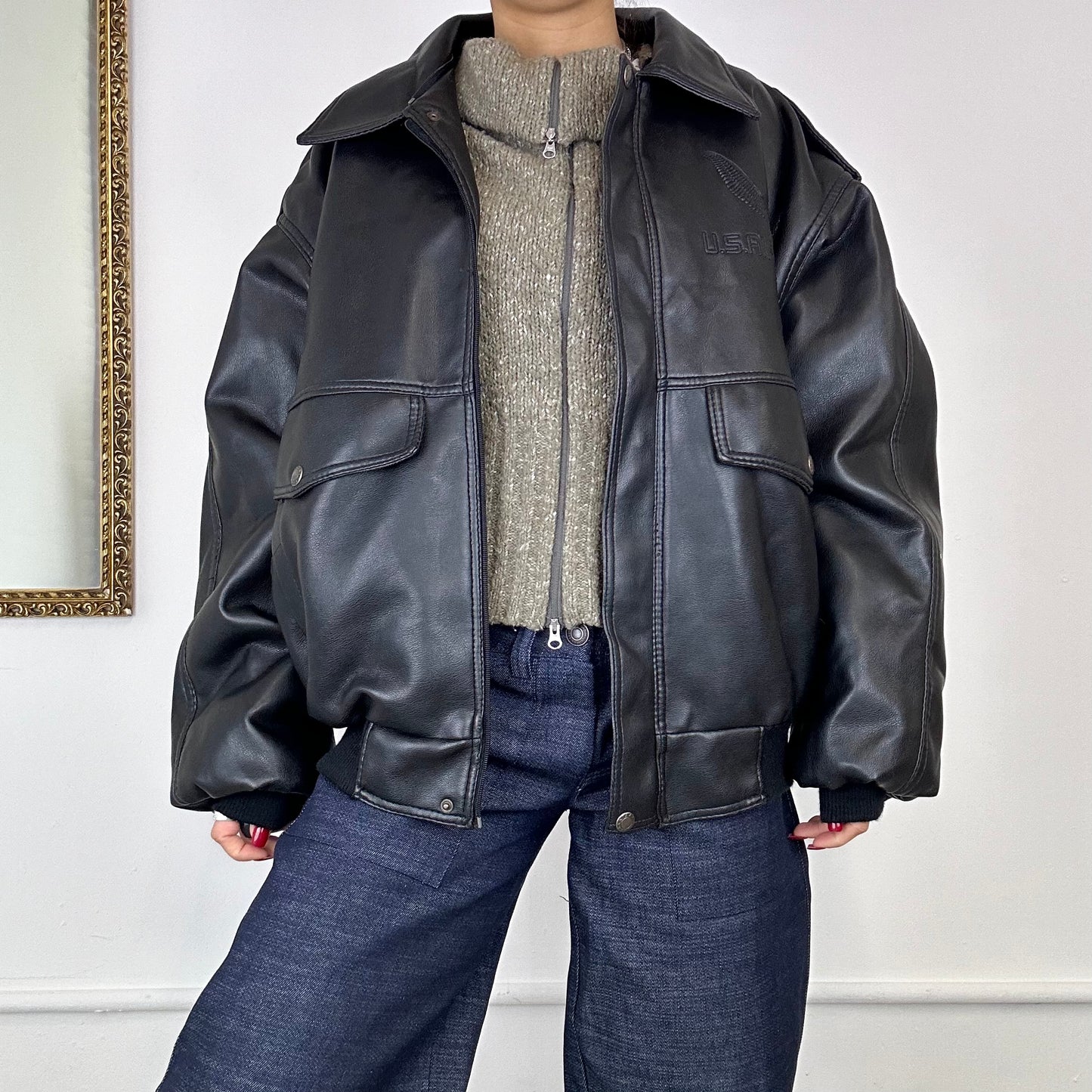 U.S.AIR.FORCE faux leather bomber jacket