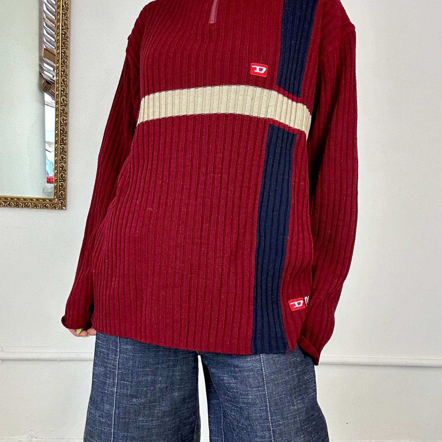 vintage red quarter zip knit by diesel