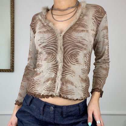 2000's mesh and fur trim top