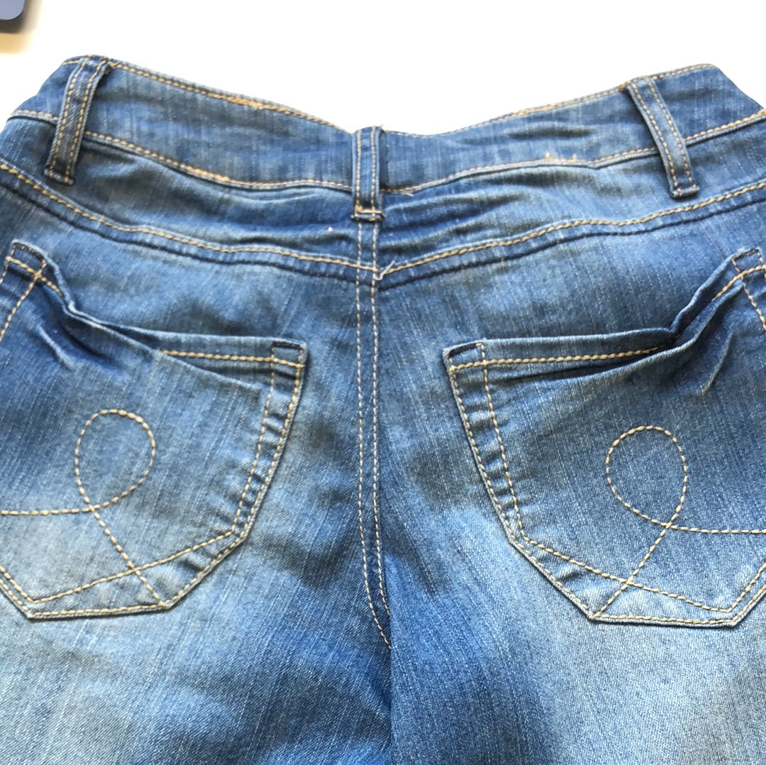 distressed flared jeans