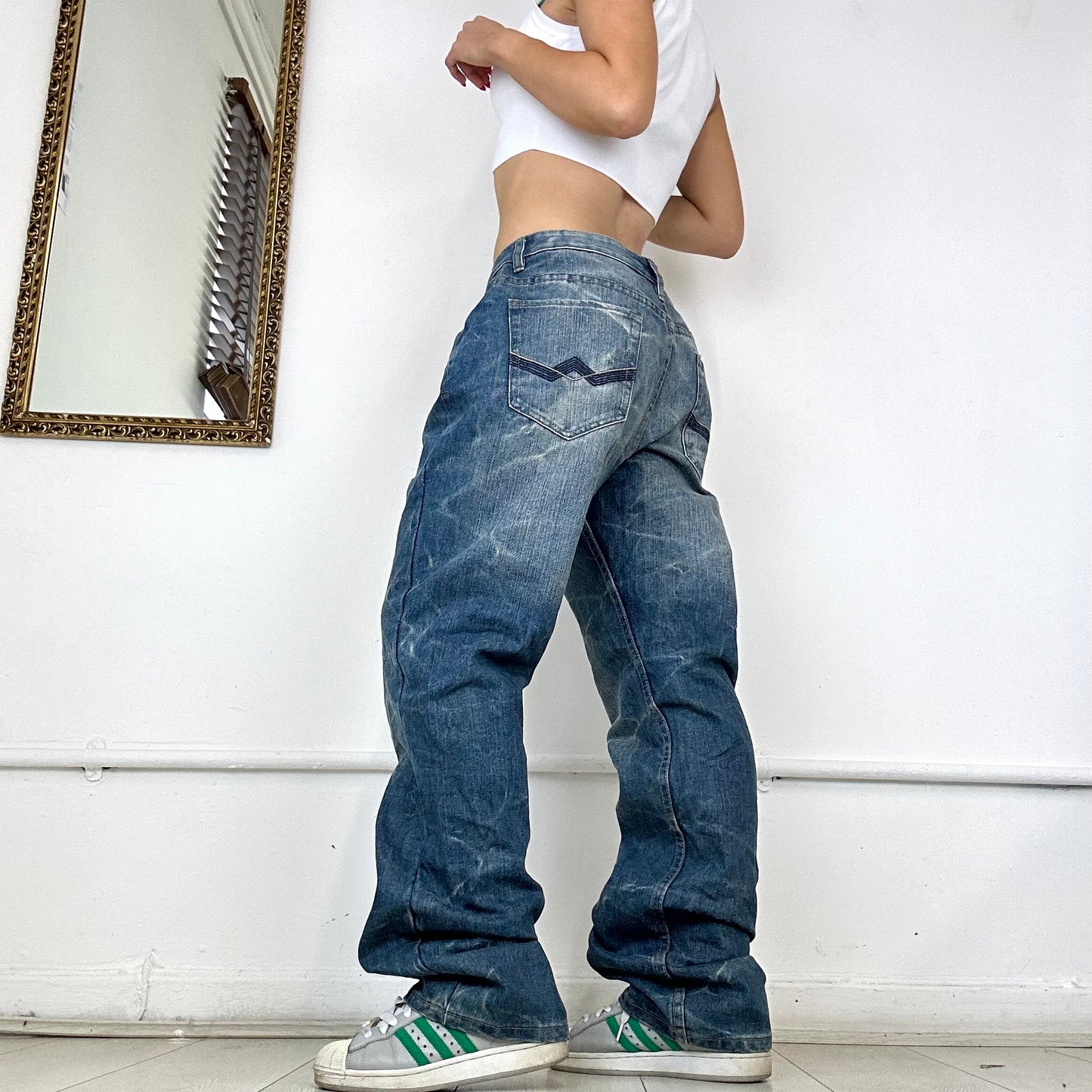 mid wash baggy denim jeans