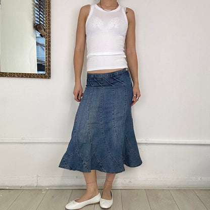 2000's denim floaty midi skirt