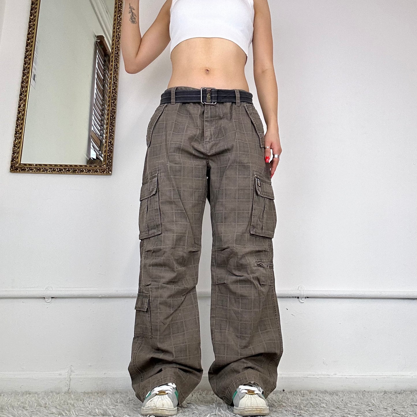 baggy checkered cargo trousers