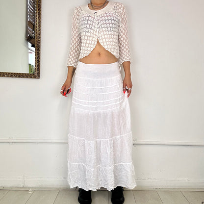 2000's white tiered maxi skirt