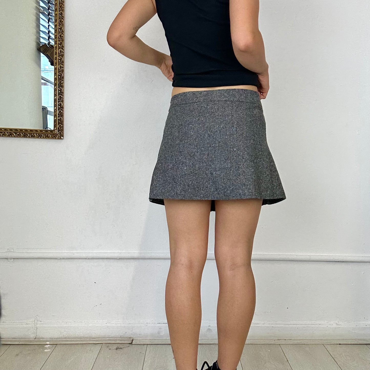 grey pleated wrap mini skirt