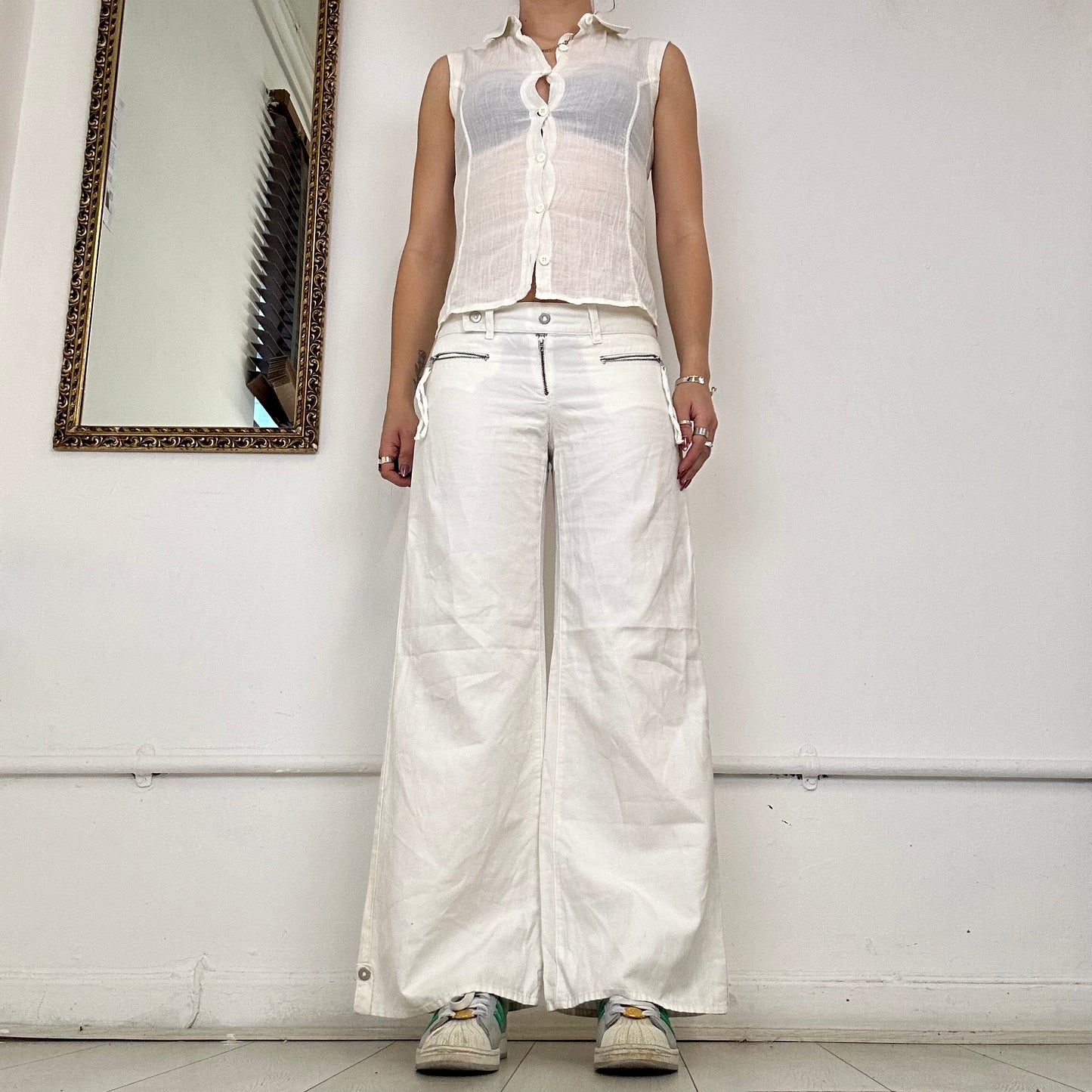 calvin klein white wide leg trousers