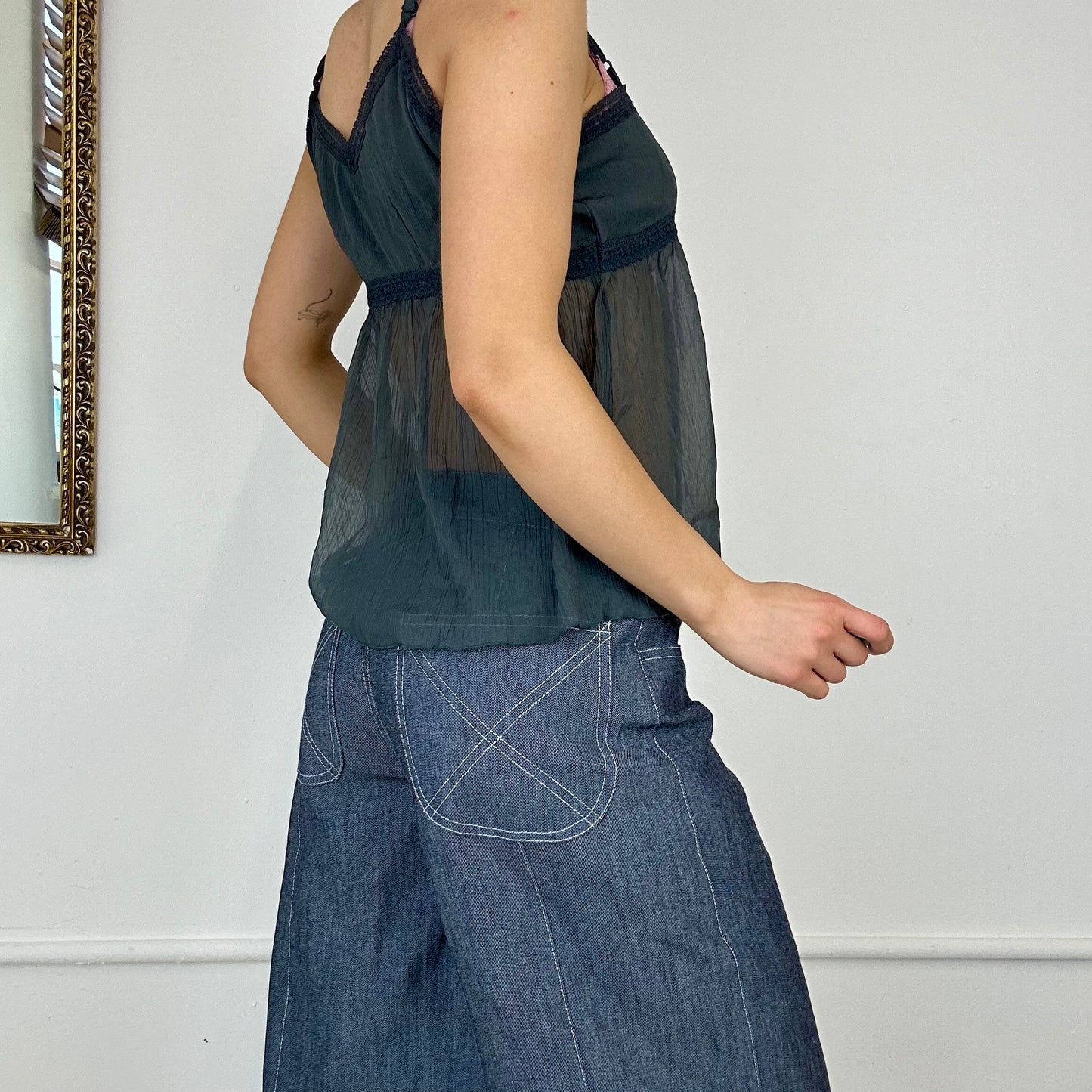 vintage sheer square neck grey cami