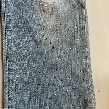 flared light wash diamantés jeans