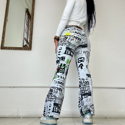 2000’s pimkie graphic print flared trousers