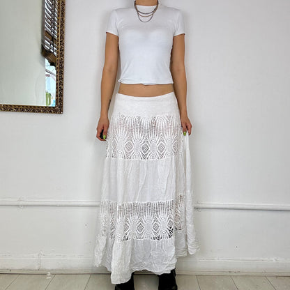 00s white lace maxi skirt