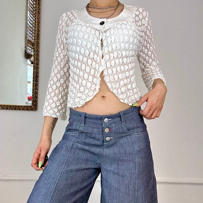 white textured button up blouse